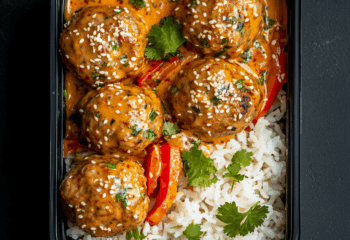 Thai Coconut Turkey Meatballs over White Rice