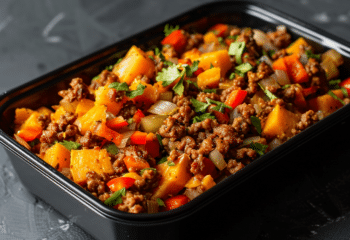 Cheesy Chipotle Ground Beef over Sweet Potatoes