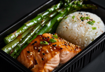 Miso Salmon over Soy Rice and Asparagus