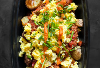 Chorizo and Egg Scramble over Potato Hash