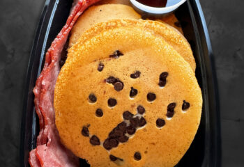 Chocolate Chip Protein Pancakes with Turkey Bacon