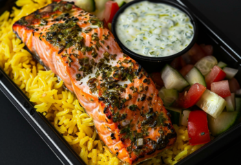 Greek Lemon Salmon Fillet over Saffron Rice