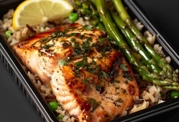 Lemon Teriyaki Salmon over Wild Rice and Asparagus