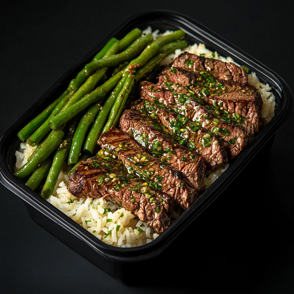 Balsamic Lemon Steak over Herb Rice and Green Beans MyoMeals