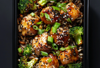 Lemongrass Chicken Bites Paired with Broccoli over Wild Rice