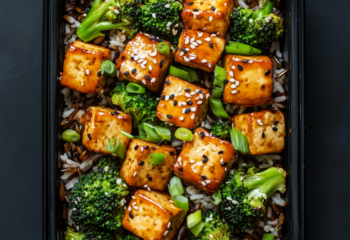 Lemongrass Tofu Bites Paired with Broccoli over Wild Rice