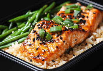 Teriyaki Salmon over Coconut Rice and Garlic Green Beans