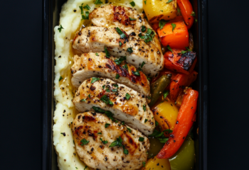 Lemon Garlic Chicken with Veggies over Mashed Potatoes