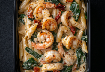 High Protein Creamy Shrimp Sun-Dried Tomato Cheese Pasta