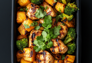 BBQ Pineapple Chicken over Sweet Potatoes and Broccoli