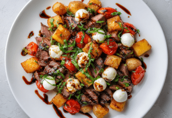 Flank Steak Caprese over Roasted Potatoes