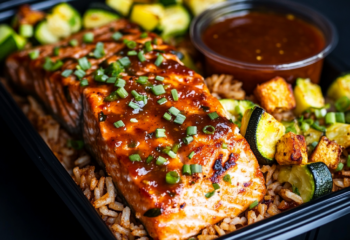 Caribbean Salmon over Jambalaya Rice and Zucchini