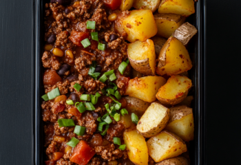 Ground Beef Tex Mex Chili over Roasted Potatoes