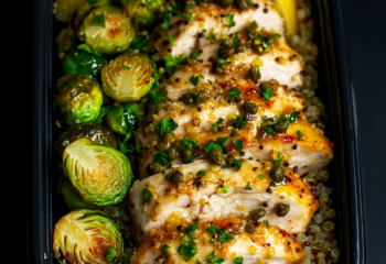 Lemon Caper Chicken over Quinoa and Brussel Sprouts
