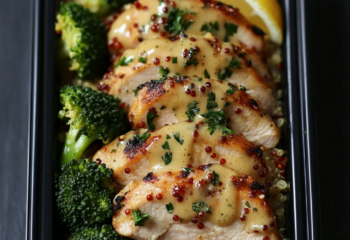Honey Mustard Baked Chicken over Quinoa and Broccoli