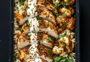 Sliced Moroccan Chicken over Israeli Couscous and Cauliflower