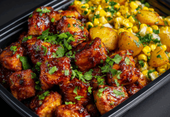 Maple Bourbon Chicken Bites with Roasted Potatoes