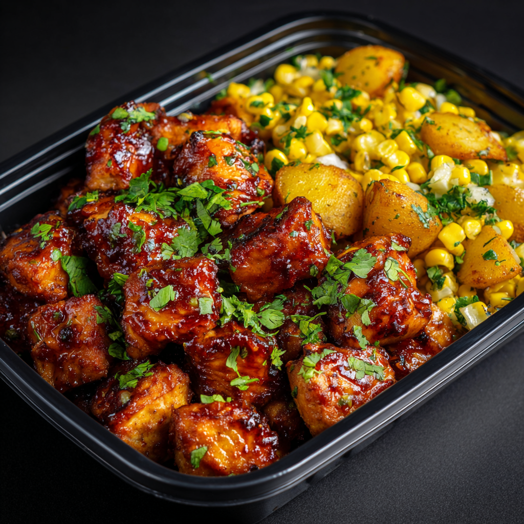 Maple Bourbon Chicken Bites with Roasted Potatoes