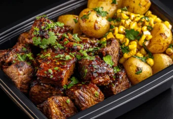 Maple Bourbon Steak Bites with Roasted Potatoes