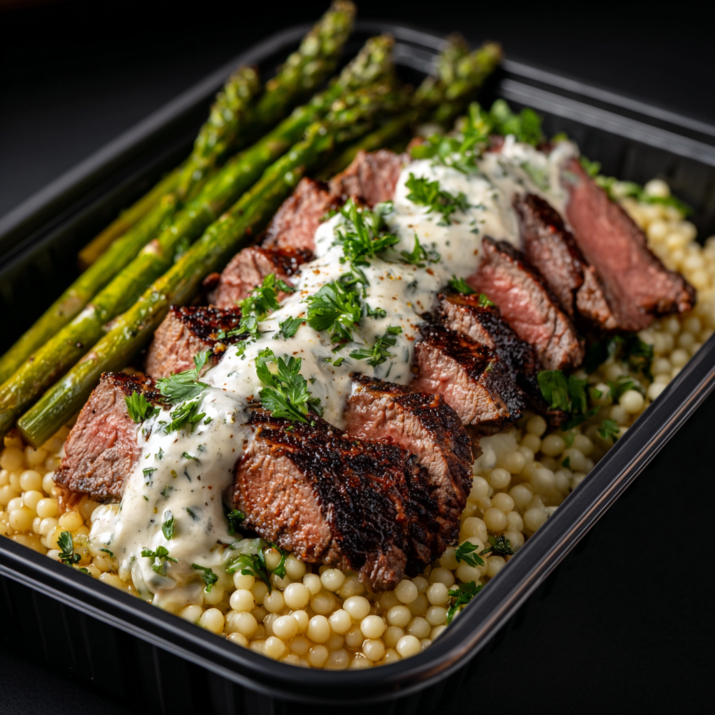 Rosemary Steak over Couscous and Asparagus