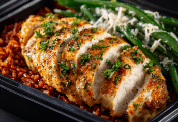 Baked Chicken Parm with Garlic Green Beans