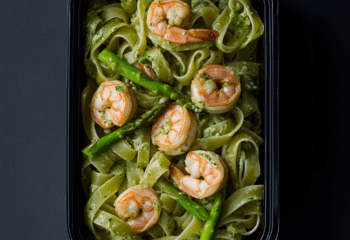 Shrimp Verde Pasta with Ricotta and Asparagus