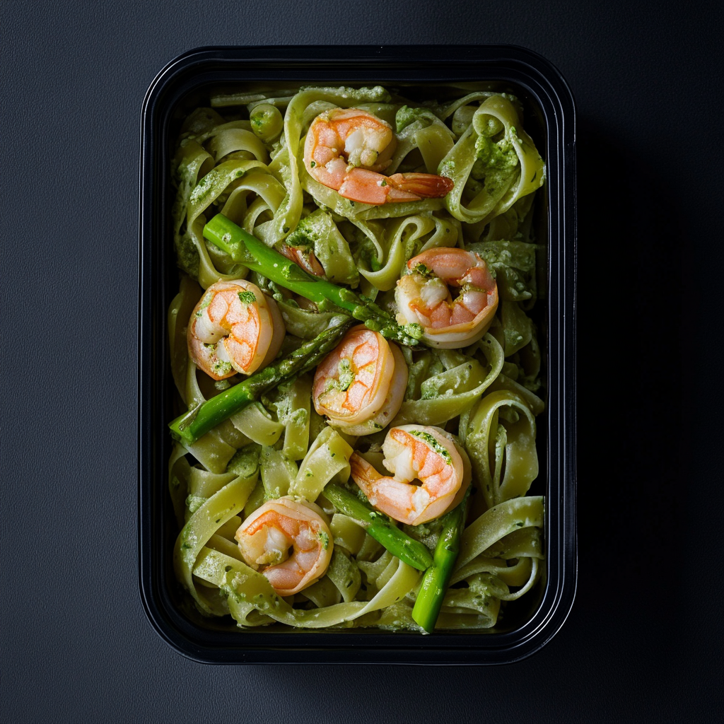 Shrimp Verde Pasta with Ricotta & Asparagus | Chicago Meal Prep Shrimp Verde Pasta with Ricotta & Asparagus | Chicago Meal Prep | MyoMeals
