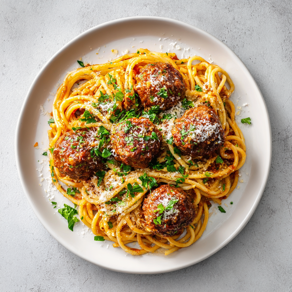 Spaghetti and Ground Beef Meatball Pasta