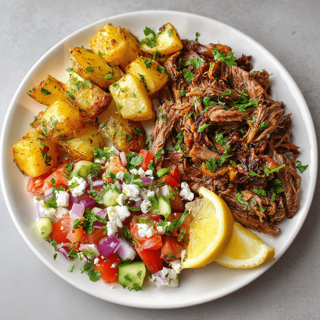 Greek Shredded Beef and Potatoes