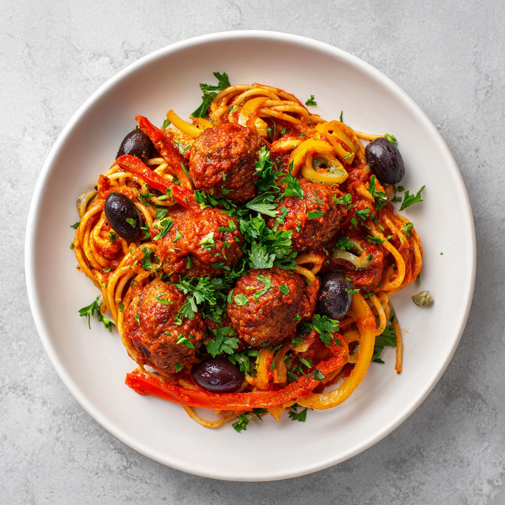 Ground Turkey Meatballs over Supreme Pizza Pasta