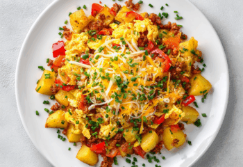 Chorizo and Egg Scramble over Potato Hash