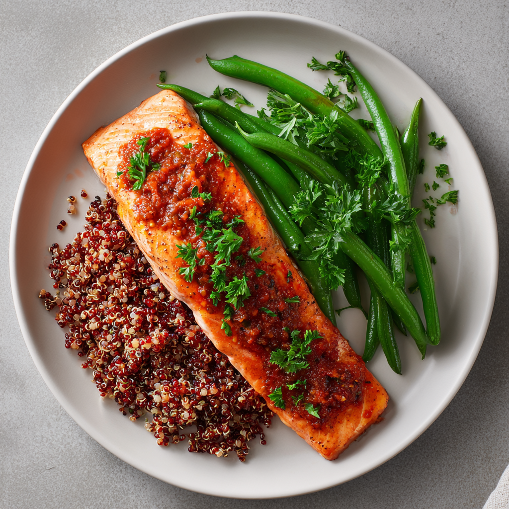 Pomodoro Salmon with Quinoa and Green Beans