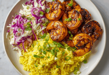 Jamaican Jerk Sauteed Shrimp with Coleslaw