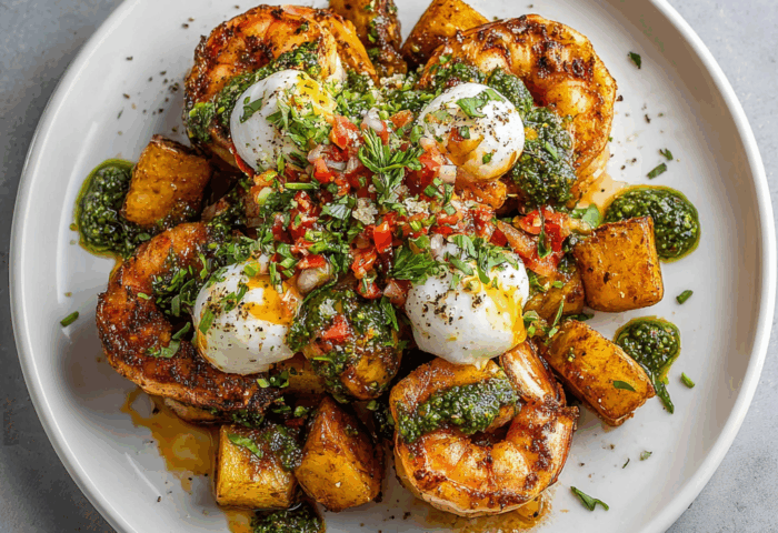 Italian Bruschetta Shrimp over Roasted Potatoes