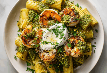Shrimp Burrata Pistachio Pesto Rigatoni