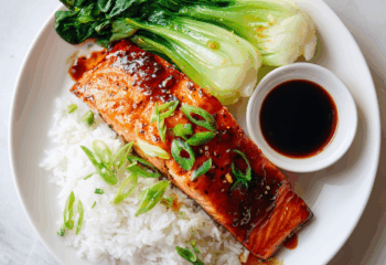 Teriyaki Salmon over Steamed Rice and Bok Choy Teriyaki Salmon over Steamed Rice and Bok Choy
