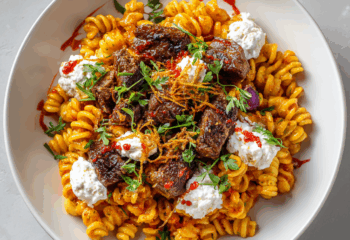 Calabrian Chili Steak over Radiatori Pasta