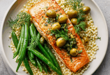 Citrus Zing Salmon over Pearl Couscous and Green Beans