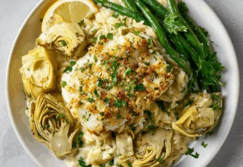 Parmesan Artichoke Cod and Orzo