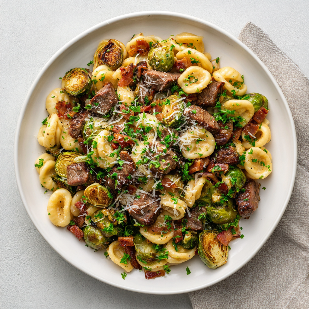 Steak Bacon Brussel Sprout Orecchiette