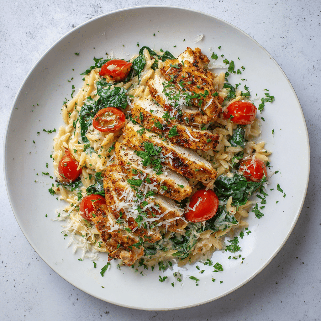 Creamy Tuscan Chicken Orzo