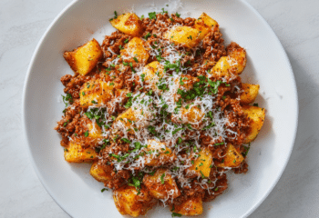 Ground Beef Bolognese with Roasted Potatoes