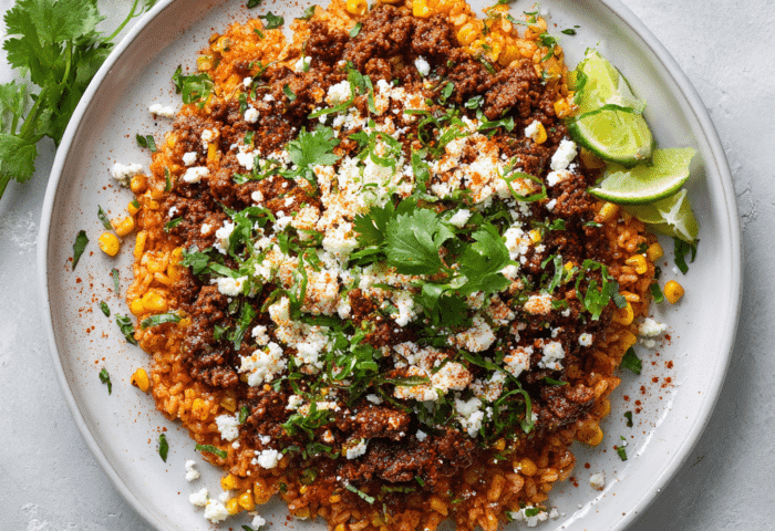 Guajillo Ground Beef with Avocado Crema