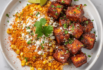 Guajillo Tofu with Avocado Crema