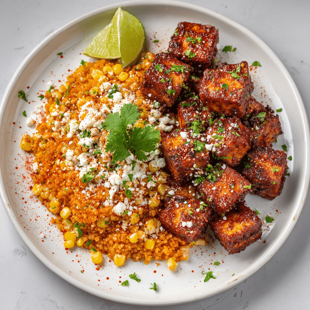 Guajillo Tofu with Avocado Crema