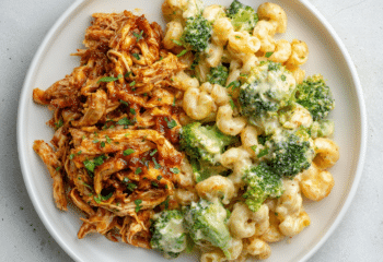 Memphis BBQ Chicken over Broccoli Cheddar Mac n' Cheese