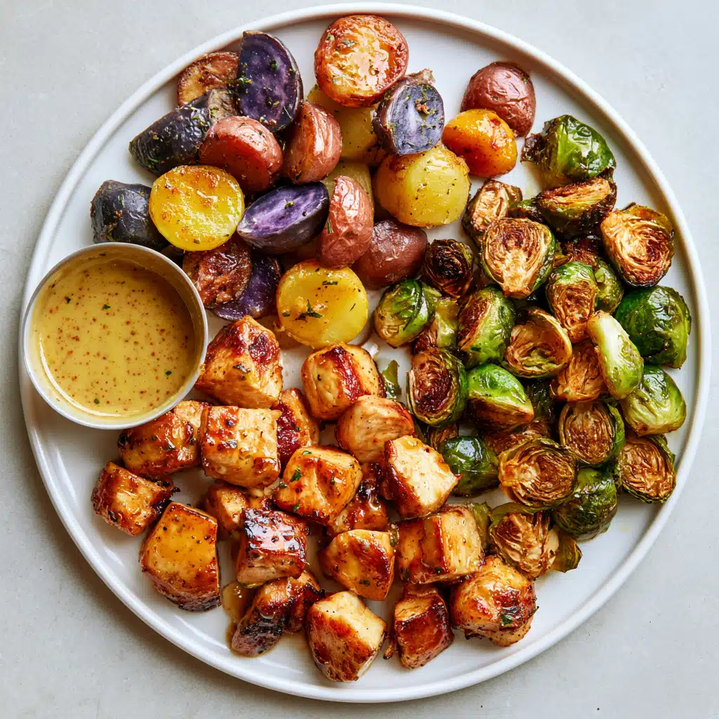 Honey Dijon Mustard Chicken with Potato Medley and Brussel Sprouts